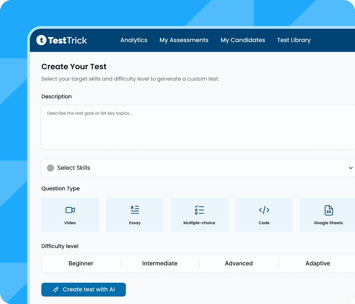 Building an assessment in TestTrick