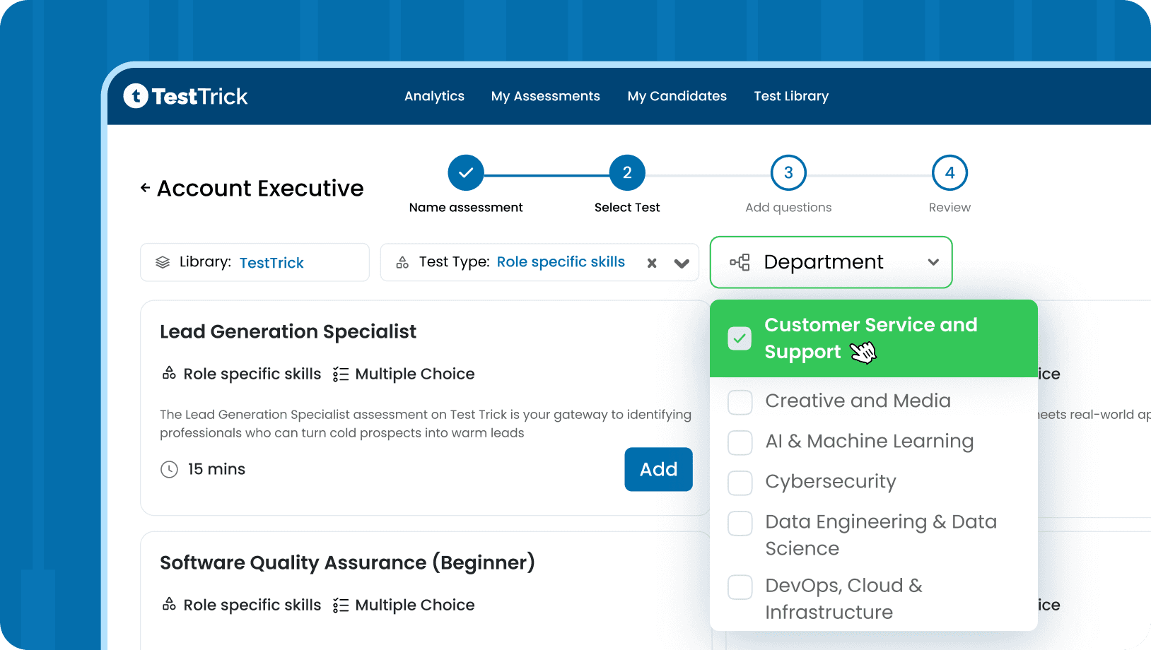 TestTrick assessment dashboard