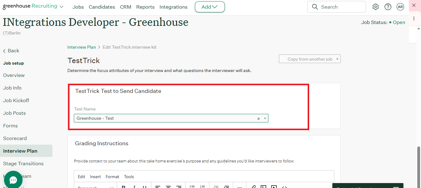 TestTrick Greenhouse Integration Step 5