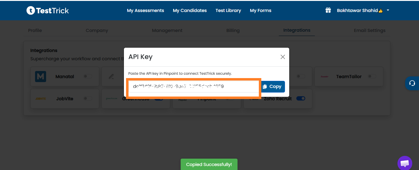 Copy API Key