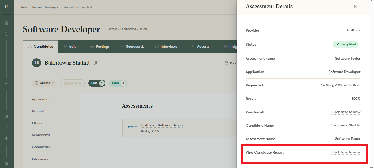 Completed Assessment Results