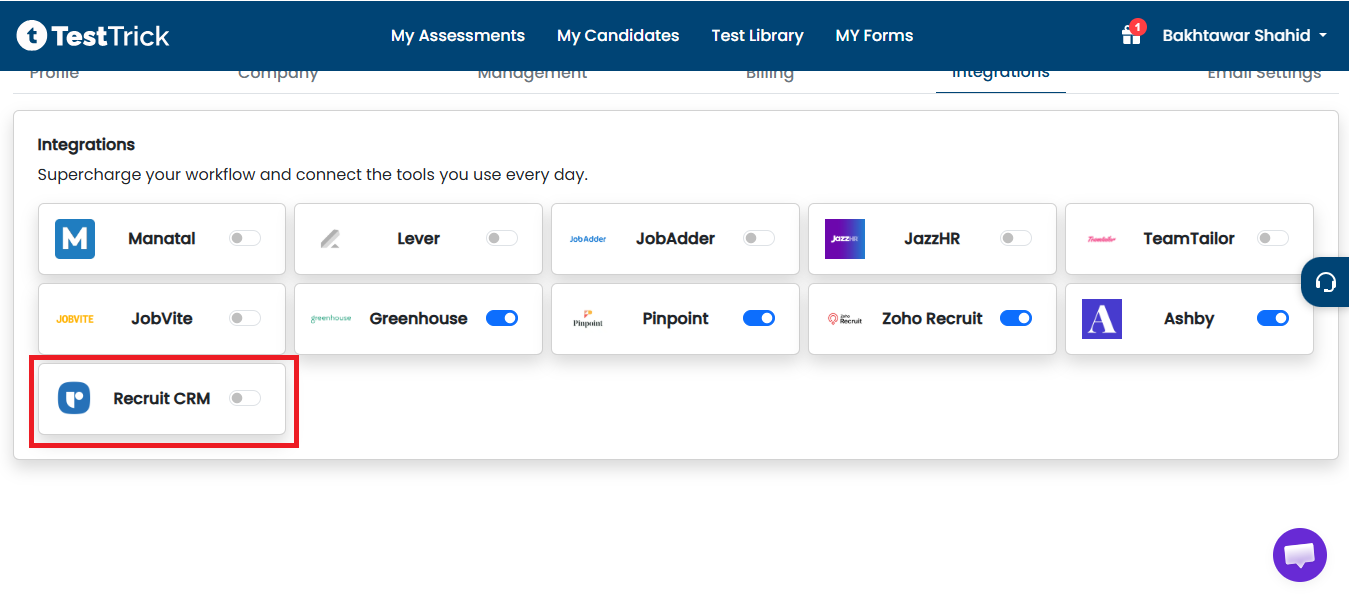 Enable Recruit CRM Integration