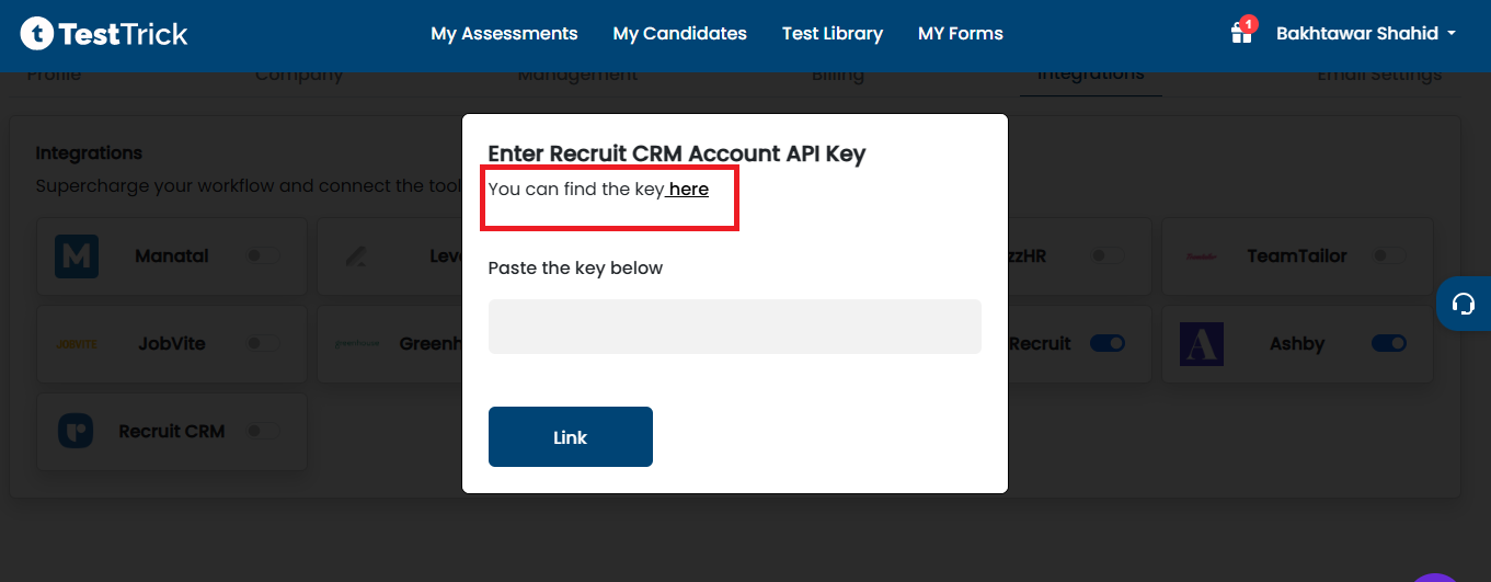 Recruit CRM API Key