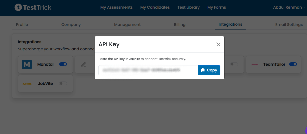 TestTrick Integration Step 1