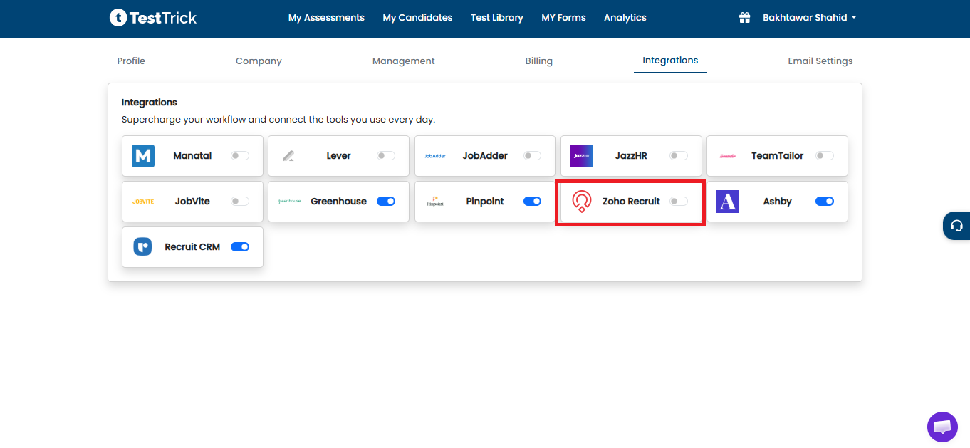 Enable Zoho Integration