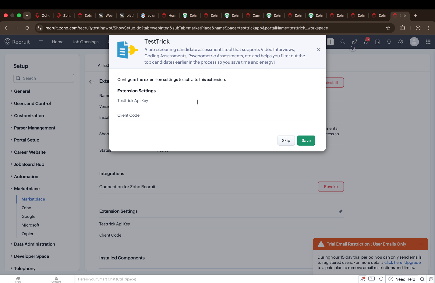 Enable Zoho Integration